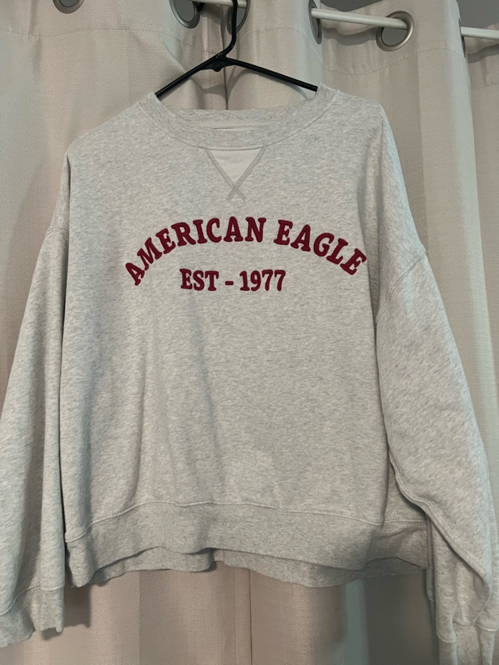 American Eagle Outfitters Light Gray Crewneck Sweatshirt with Red Logo